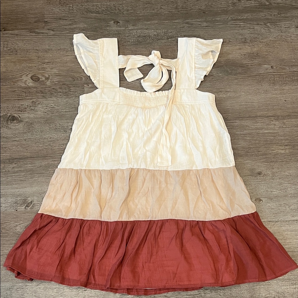 Mine Colorblock Ruffle Sundress - White, Cream & Rust M - Picture 7 of 8